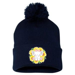 Sweet Sunflower Elephant Pom Pom 12in Knit Beanie