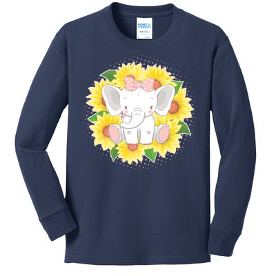 Sweet Sunflower Elephant Kids Long Sleeve Shirt