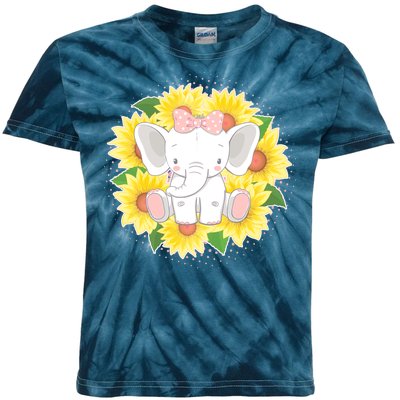 Sweet Sunflower Elephant Kids Tie-Dye T-Shirt