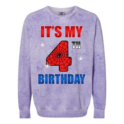 Spider Web Four 4 Years Old ItS My 4th Birthday Boy Party Colorblast Crewneck Sweatshirt