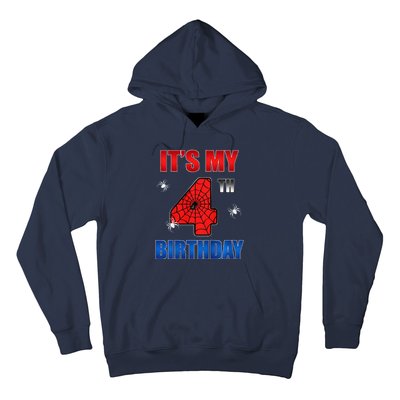 Spider Web Four 4 Years Old ItS My 4th Birthday Boy Party Hoodie