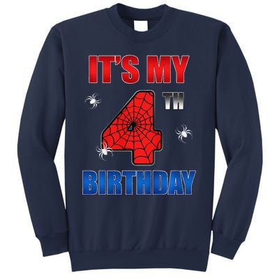 Spider Web Four 4 Years Old ItS My 4th Birthday Boy Party Sweatshirt