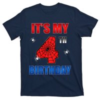 Spider Web Four 4 Years Old ItS My 4th Birthday Boy Party T-Shirt