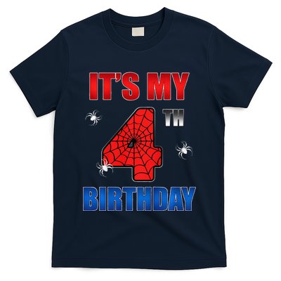 Spider Web Four 4 Years Old ItS My 4th Birthday Boy Party T-Shirt