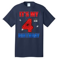 Spider Web Four 4 Years Old ItS My 4th Birthday Boy Party Tall T-Shirt