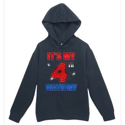 Spider Web Four 4 Years Old ItS My 4th Birthday Boy Party Urban Pullover Hoodie