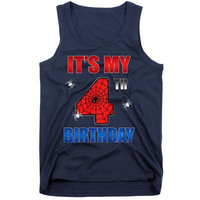 Spider Web Four 4 Years Old ItS My 4th Birthday Boy Party Tank Top