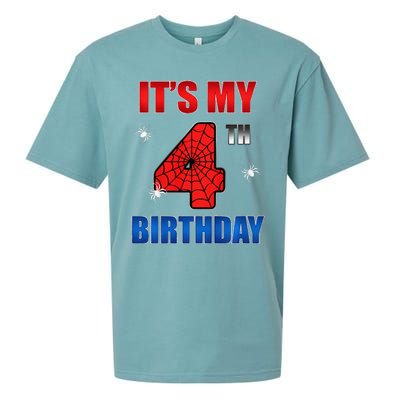 Spider Web Four 4 Years Old ItS My 4th Birthday Boy Party Sueded Cloud Jersey T-Shirt