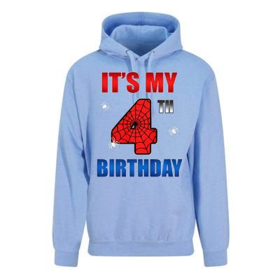 Spider Web Four 4 Years Old ItS My 4th Birthday Boy Party Unisex Surf Hoodie