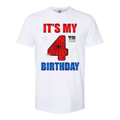 Spider Web Four 4 Years Old ItS My 4th Birthday Boy Party Softstyle CVC T-Shirt