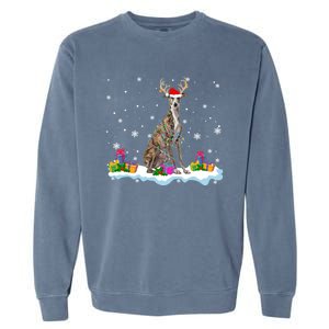 Santa Whippet Funny Christmas Lights Santa Reindeer Dog Gift Garment-Dyed Sweatshirt