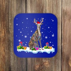 Santa Whippet Funny Christmas Lights Santa Reindeer Dog Gift Coaster