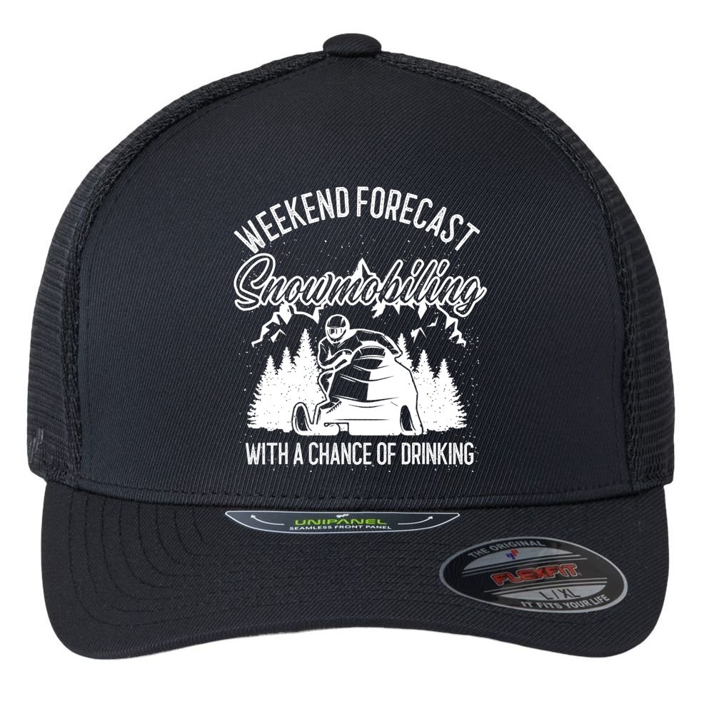 Snowmobile Weekend Forecast Winter Sports Vintage Motor Sled Flexfit Unipanel Trucker Cap