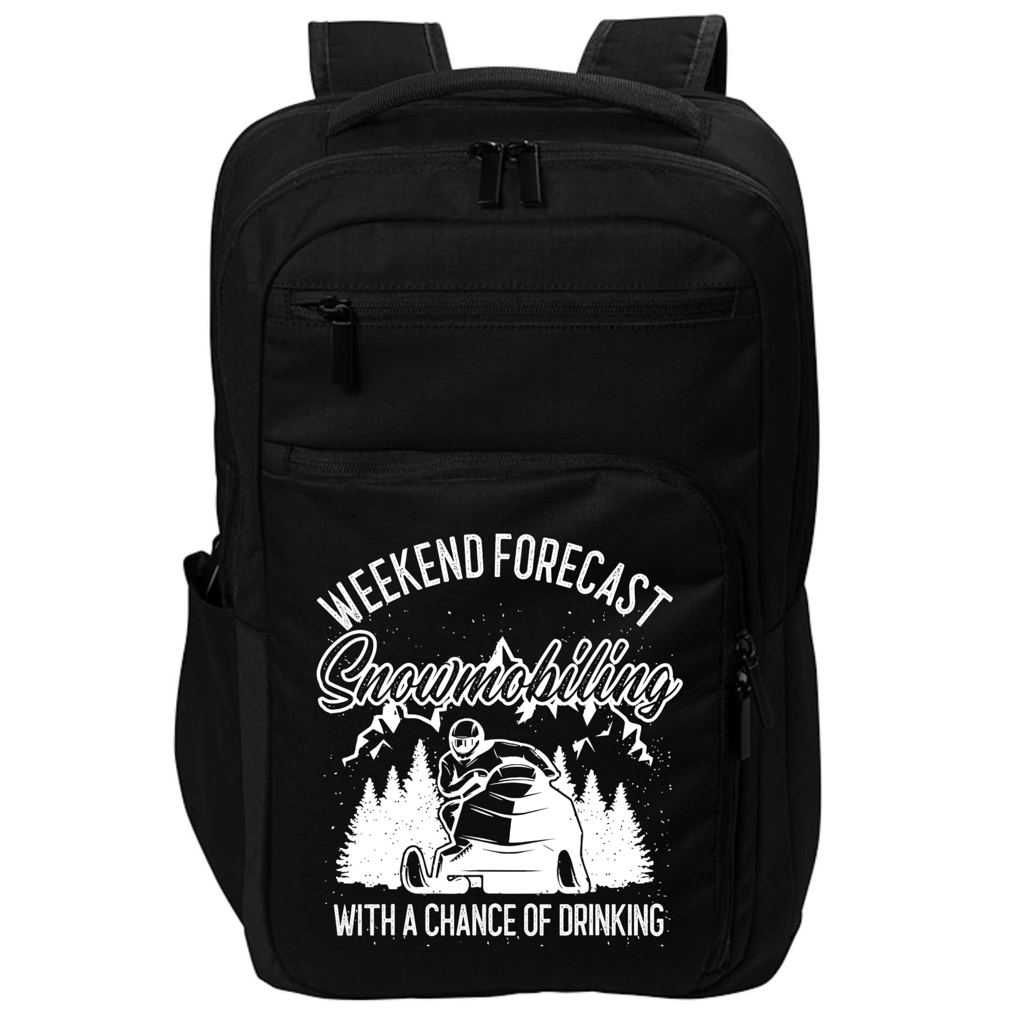 Snowmobile Weekend Forecast Winter Sports Vintage Motor Sled Impact Tech Backpack