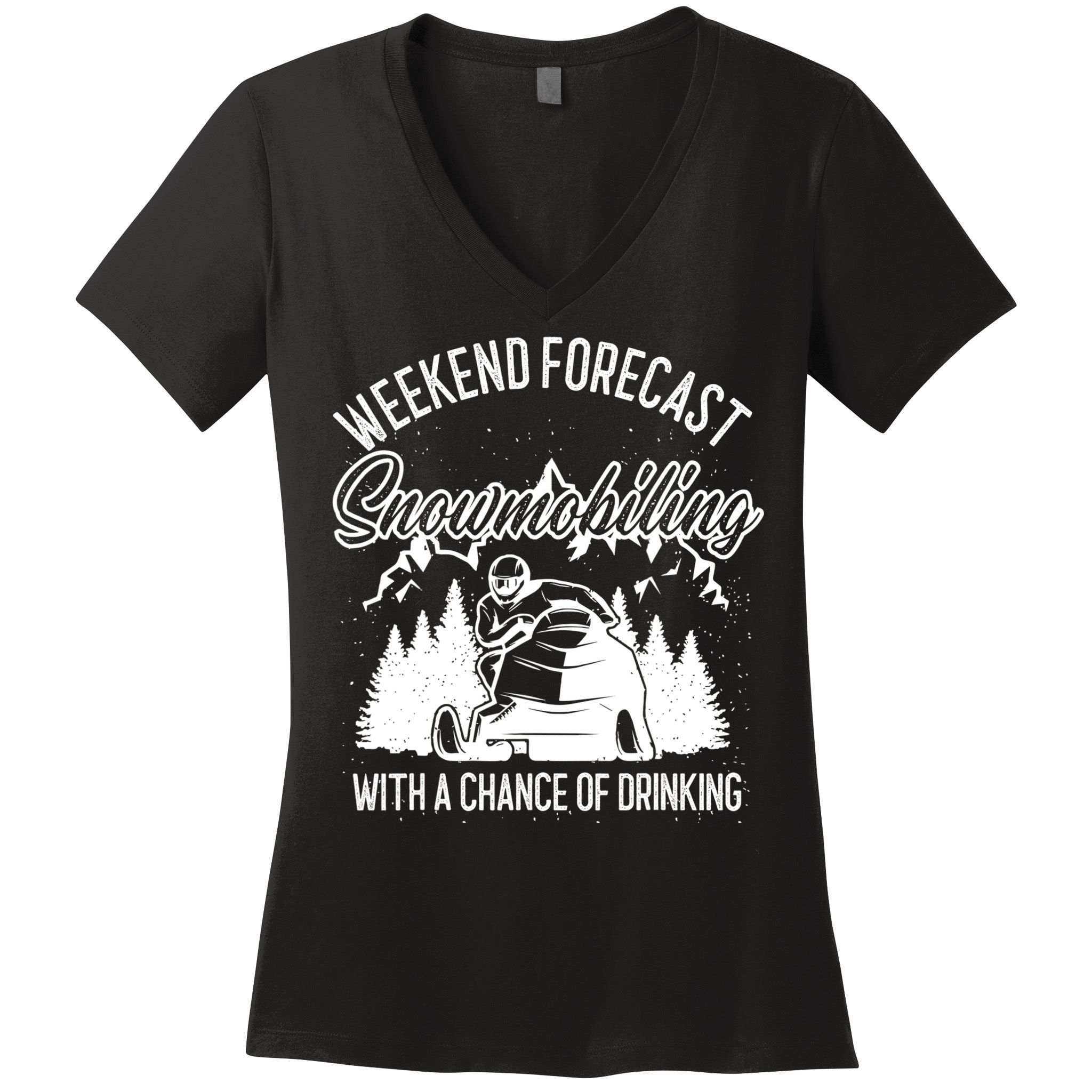 Snowmobile Weekend Forecast Winter Sports Vintage Motor Sled Women's V-Neck T-Shirt