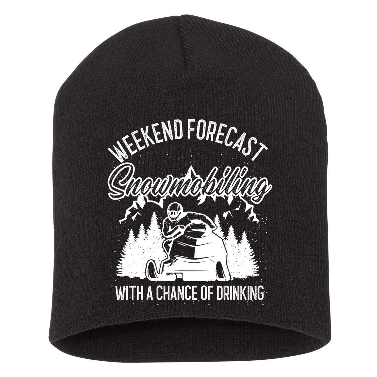 Snowmobile Weekend Forecast Winter Sports Vintage Motor Sled Short Acrylic Beanie