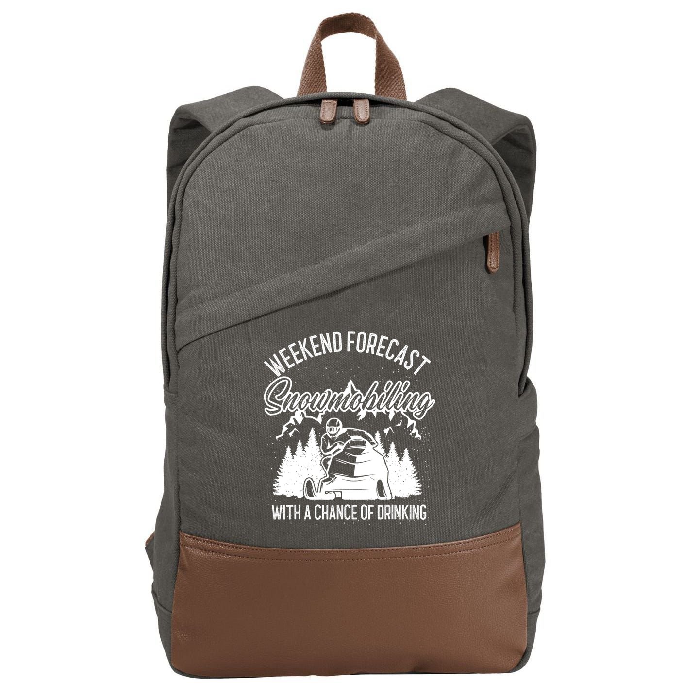 Snowmobile Weekend Forecast Winter Sports Vintage Motor Sled Cotton Canvas Backpack