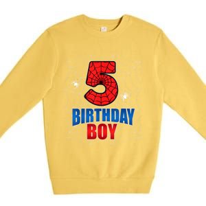 Spider Web Five 5 Years Old 5th Birthday Boy Party Premium Crewneck Sweatshirt