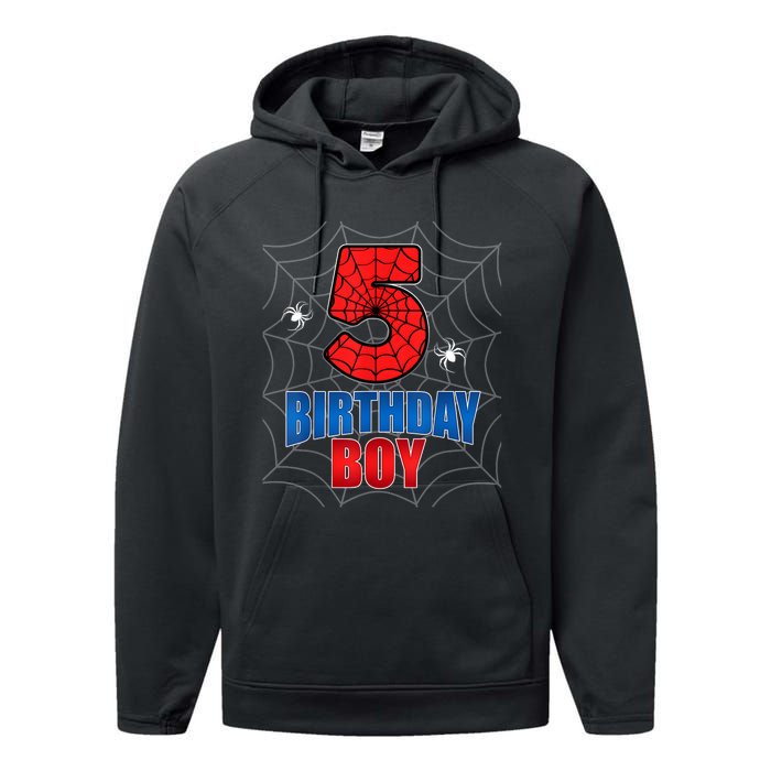 Spider Web Five 5 Years Old 5th Birthday Boy Party Performance Fleece Hoodie