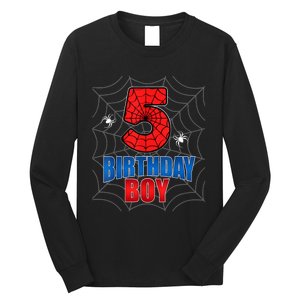 Spider Web Five 5 Years Old 5th Birthday Boy Party Long Sleeve Shirt