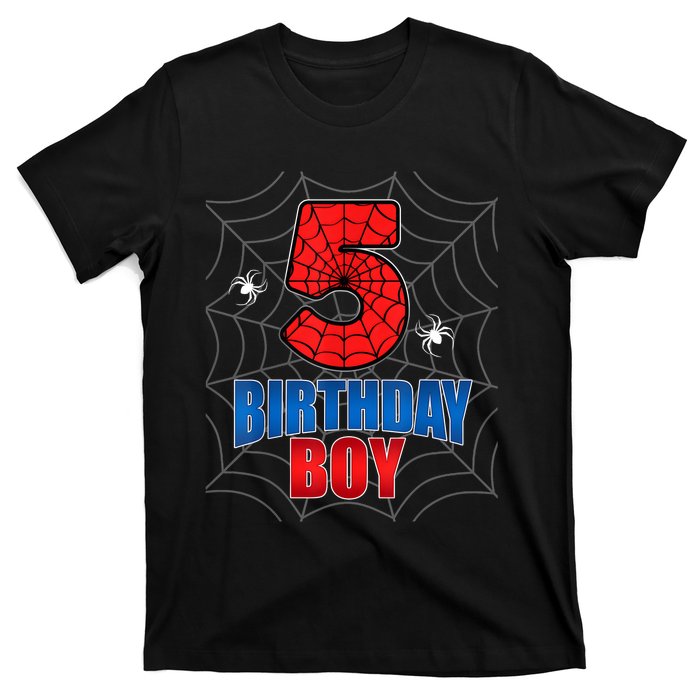 Spider Web Five 5 Years Old 5th Birthday Boy Party T-Shirt