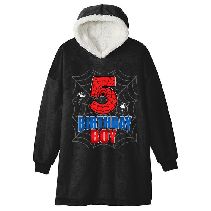 Spider Web Five 5 Years Old 5th Birthday Boy Party Hooded Wearable Blanket