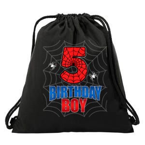 Spider Web Five 5 Years Old 5th Birthday Boy Party Drawstring Bag