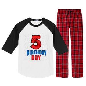 Spider Web Five 5 Years Old 5th Birthday Boy Party Raglan Sleeve Pajama Set