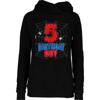 Spider Web Five 5 Years Old 5th Birthday Boy Party Womens Funnel Neck Pullover Hood