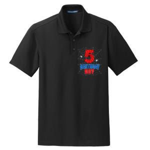 Spider Web Five 5 Years Old 5th Birthday Boy Party Dry Zone Grid Polo