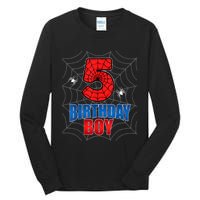 Spider Web Five 5 Years Old 5th Birthday Boy Party Tall Long Sleeve T-Shirt