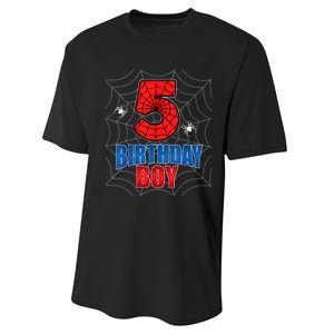 Spider Web Five 5 Years Old 5th Birthday Boy Party Performance Sprint T-Shirt