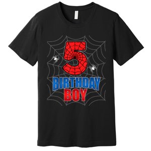 Spider Web Five 5 Years Old 5th Birthday Boy Party Premium T-Shirt