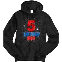 Spider Web Five 5 Years Old 5th Birthday Boy Party Tie Dye Hoodie