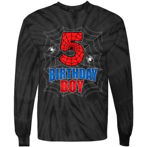 Spider Web Five 5 Years Old 5th Birthday Boy Party Tie-Dye Long Sleeve Shirt