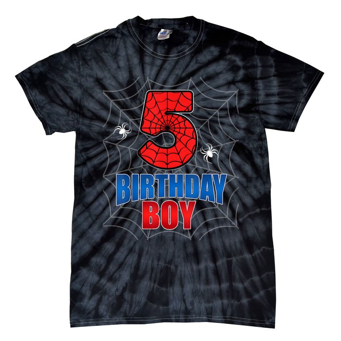 Spider Web Five 5 Years Old 5th Birthday Boy Party Tie-Dye T-Shirt