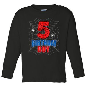 Spider Web Five 5 Years Old 5th Birthday Boy Party Toddler Long Sleeve Shirt