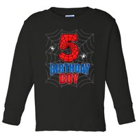 Spider Web Five 5 Years Old 5th Birthday Boy Party Toddler Long Sleeve Shirt