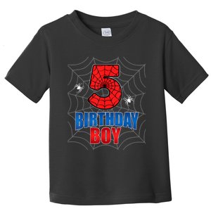 Spider Web Five 5 Years Old 5th Birthday Boy Party Toddler T-Shirt