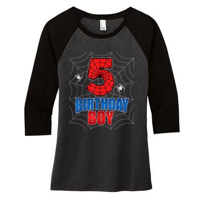 Spider Web Five 5 Years Old 5th Birthday Boy Party Women's Tri-Blend 3/4-Sleeve Raglan Shirt