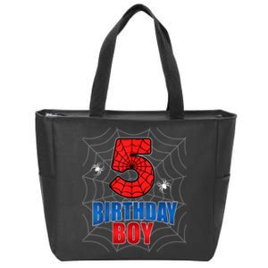 Spider Web Five 5 Years Old 5th Birthday Boy Party Zip Tote Bag