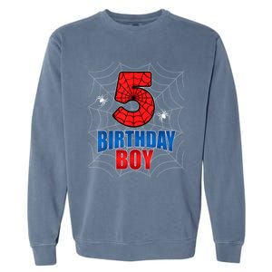 Spider Web Five 5 Years Old 5th Birthday Boy Party Garment-Dyed Sweatshirt