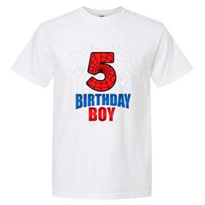 Spider Web Five 5 Years Old 5th Birthday Boy Party Garment-Dyed Heavyweight T-Shirt