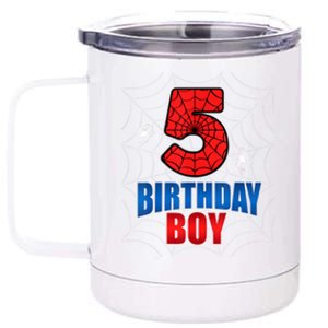 Spider Web Five 5 Years Old 5th Birthday Boy Party 12 oz Stainless Steel Tumbler Cup