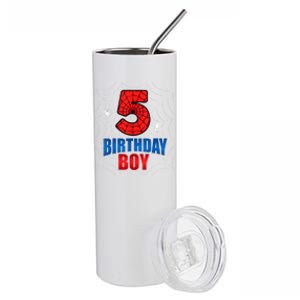 Spider Web Five 5 Years Old 5th Birthday Boy Party Stainless Steel Tumbler