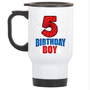 Spider Web Five 5 Years Old 5th Birthday Boy Party Stainless Steel Travel Mug