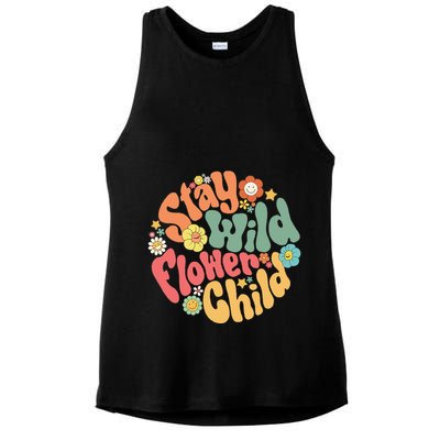 Stay Wild Flower Child Flower Retro Natural Boho Hippie Ladies PosiCharge Tri-Blend Wicking Tank