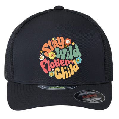 Stay Wild Flower Child Flower Retro Natural Boho Hippie Flexfit Unipanel Trucker Cap