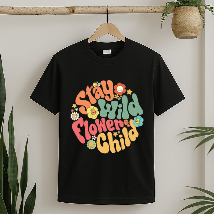 Stay Wild Flower Child Flower Retro Natural Boho Hippie T-Shirt