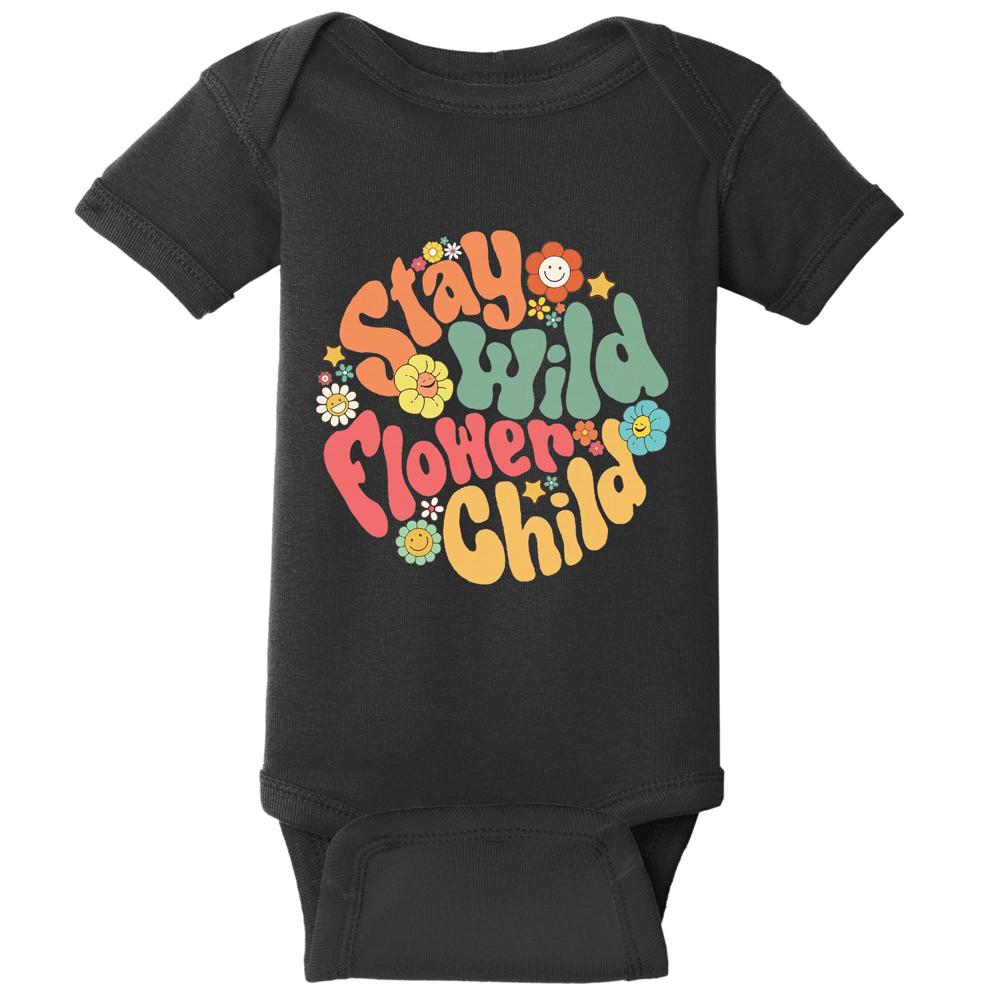 Stay Wild Flower Child Flower Retro Natural Boho Hippie Baby Bodysuit